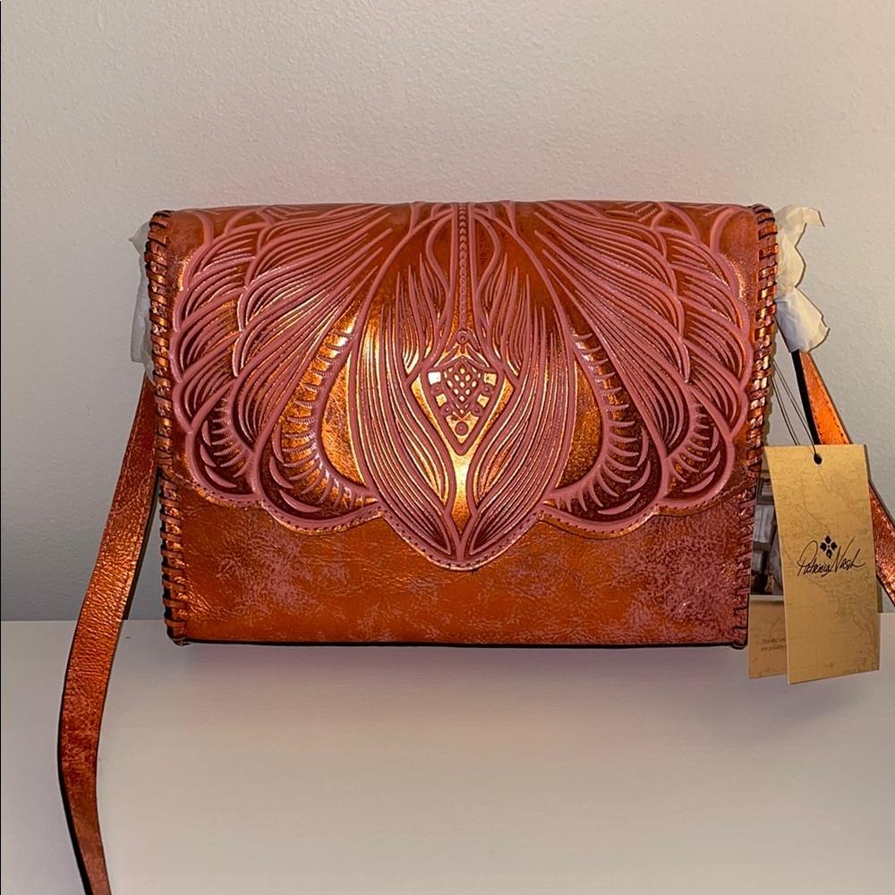 Patricia Nash Rose Gold Crossbody Bag with Intricate Design